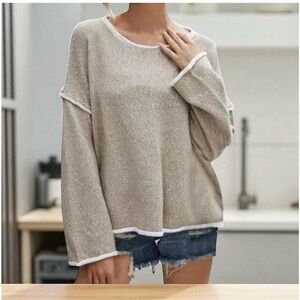 Free People Taupe Bardot Textured Sweater - Boat Neck